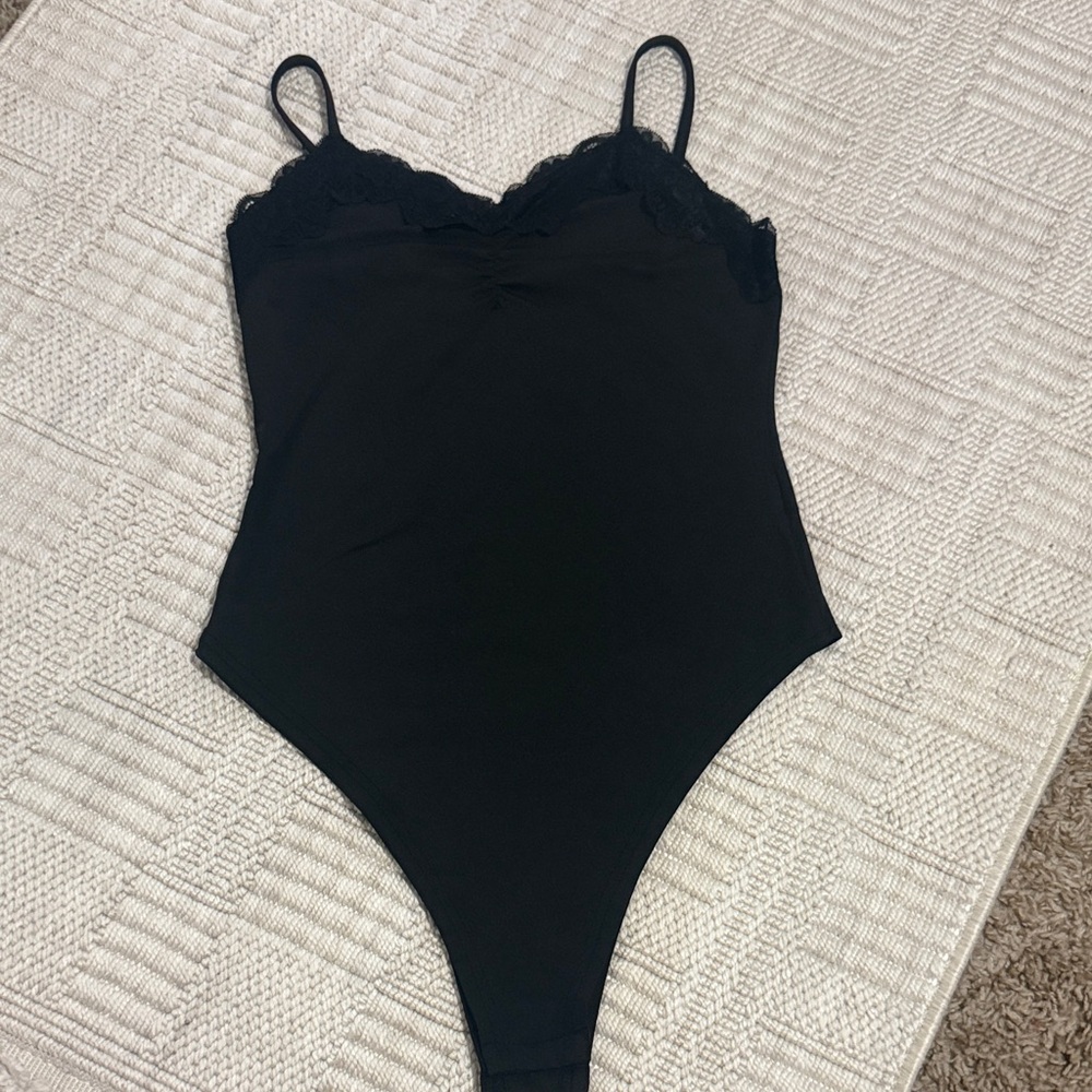 Black Lace-Trim Bodysuit
